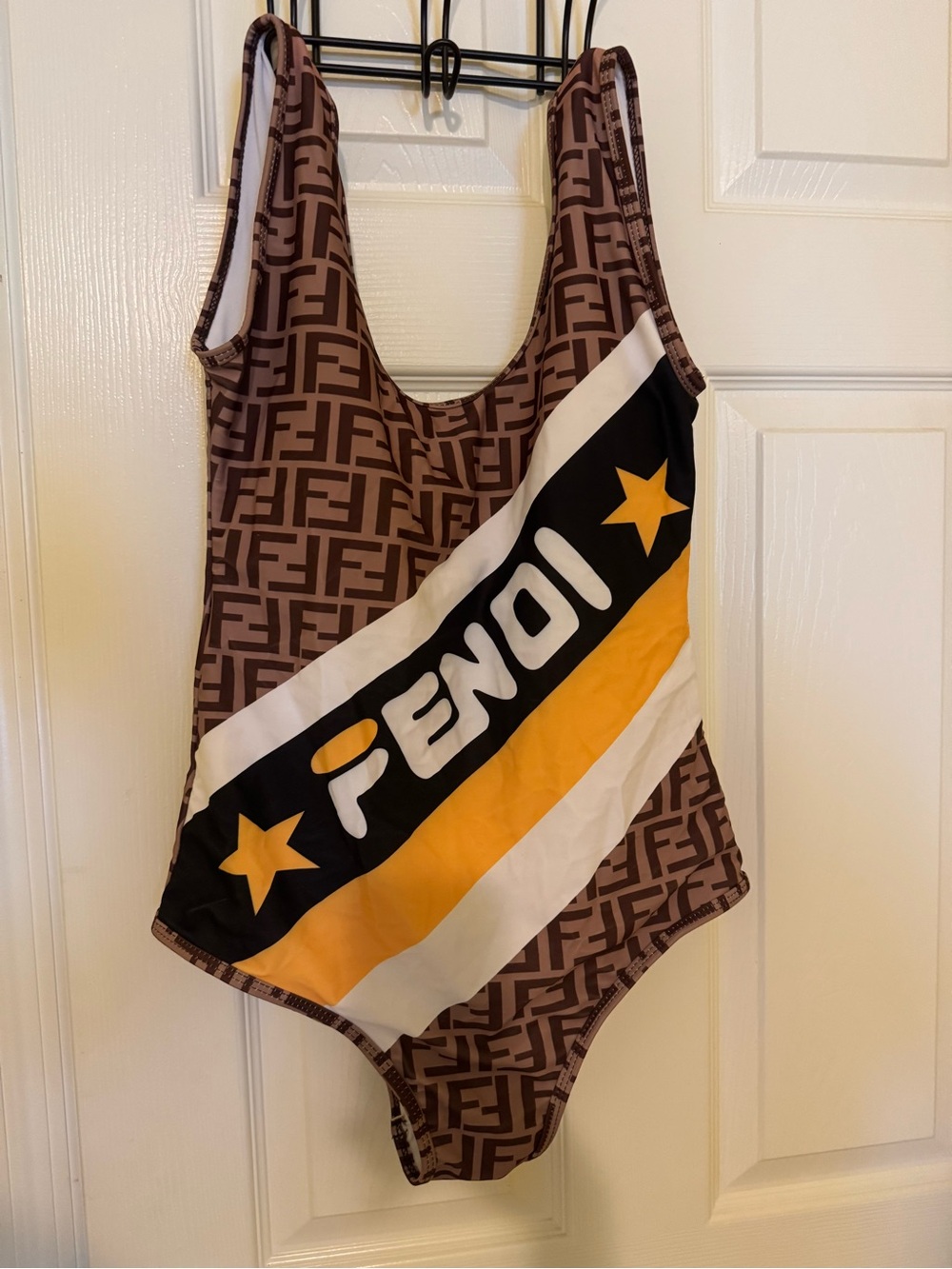 Brown, Black and Yellow Monogram One-Piece Swimsuit